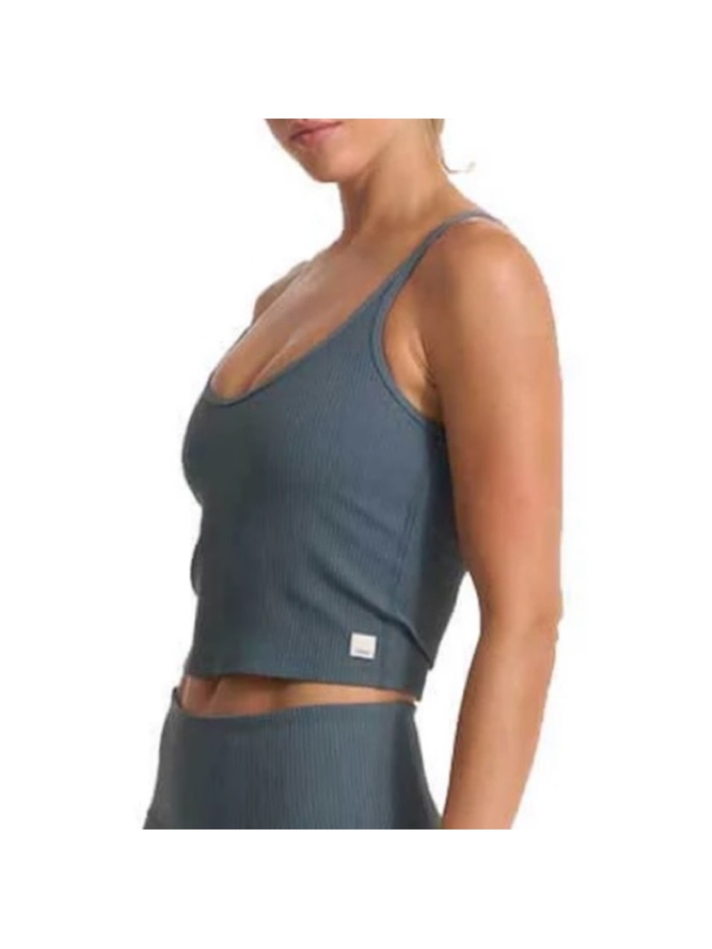 Vuori Ribbed v neck top with built in bra - Slate Blue